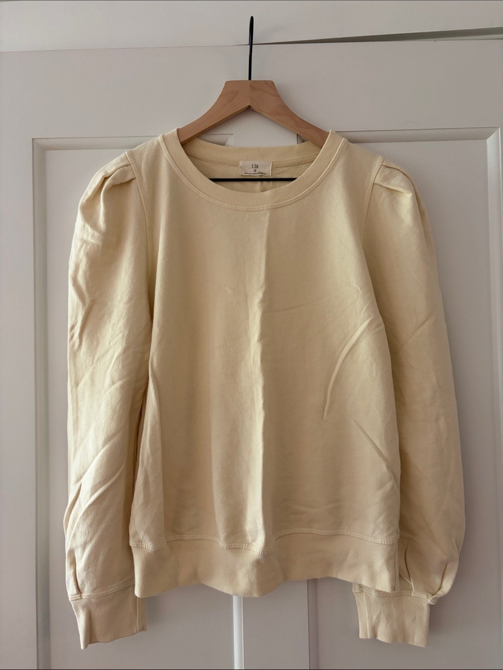 NWOT Anthropologie T.La Terry Cotton Butter Yellow Puff Sleeve Sweatshirt | S